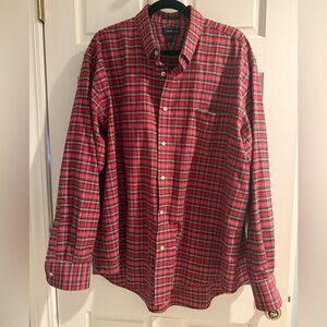 Lands' End Red Plaid 100% Cotton Shirt XXL 18-18.5